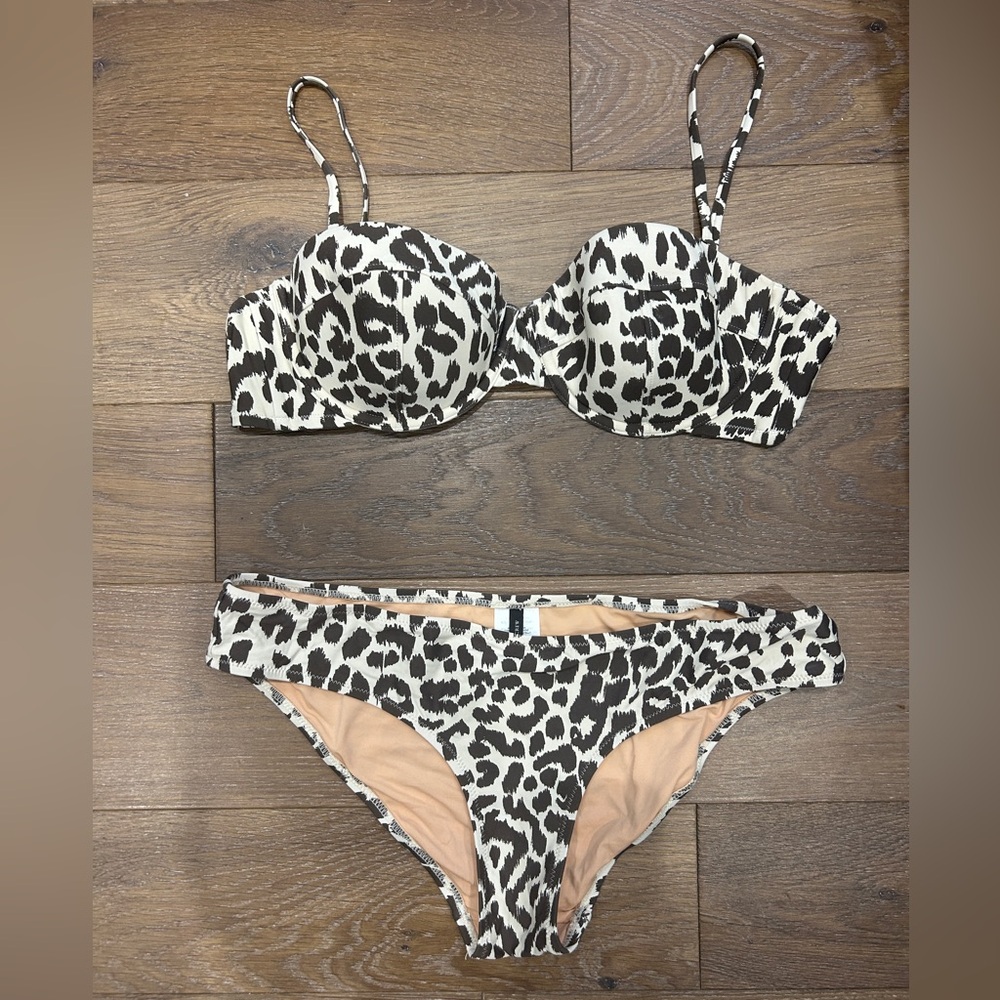 J CREW 3 pc Leopard Print Bikini - balconette top +  bikini btm + high waist btm
